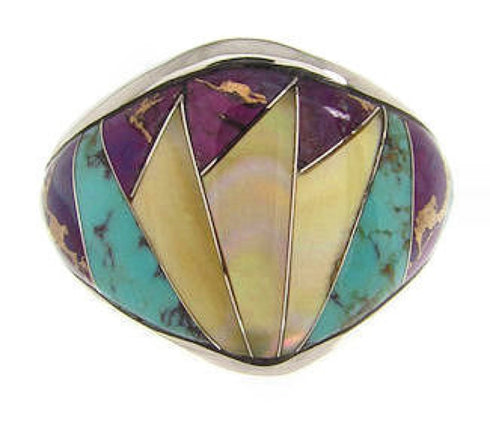 Southwest Multicolor Sterling Silver Ring Size 5-3/4 CS59226